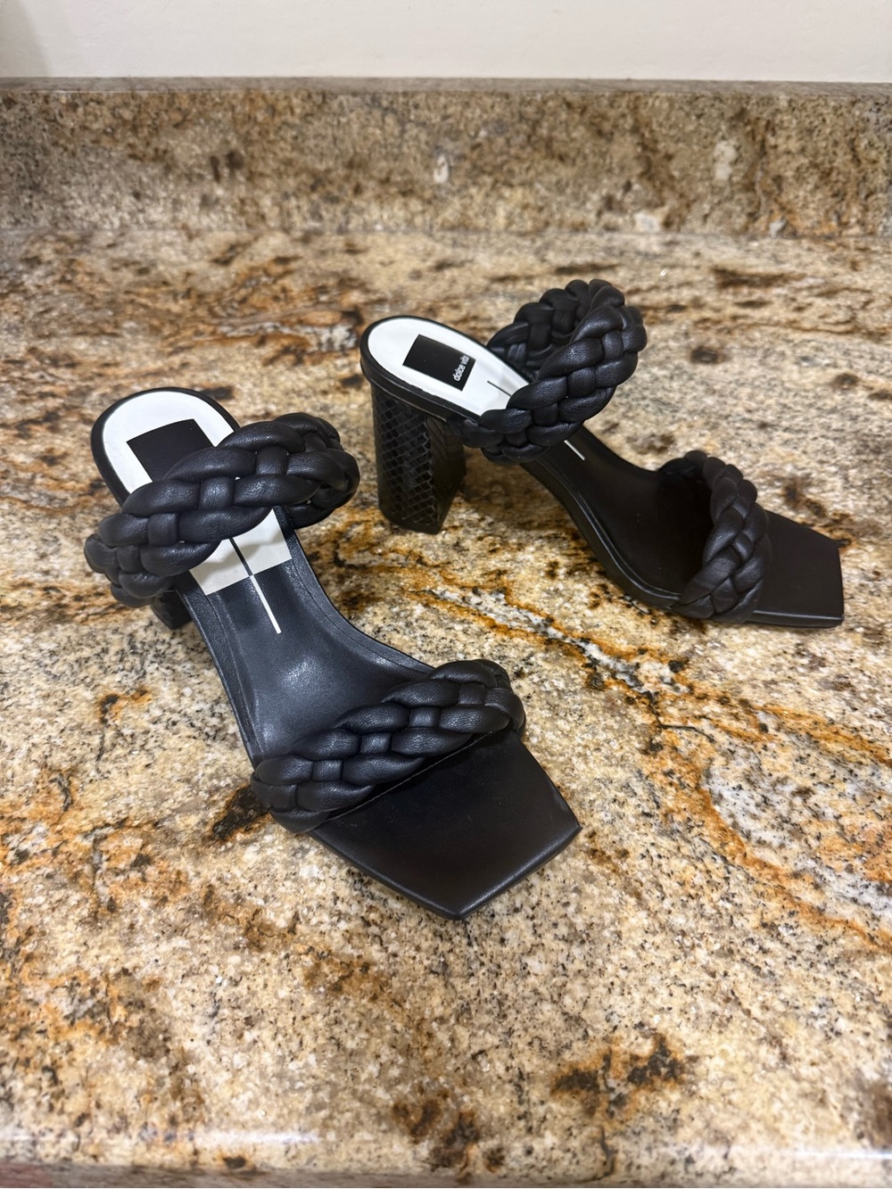 Dolce Vita Black Braided Double-Strap Block Heel Sandals, sz 8.5